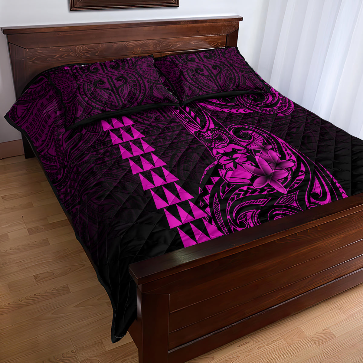 Hawaii Hauoli Makahiki Hou Quilt Bed Set Lono Hawaiian God Kakau Polynesian Tribal Pink LT05 - Polynesian Pride