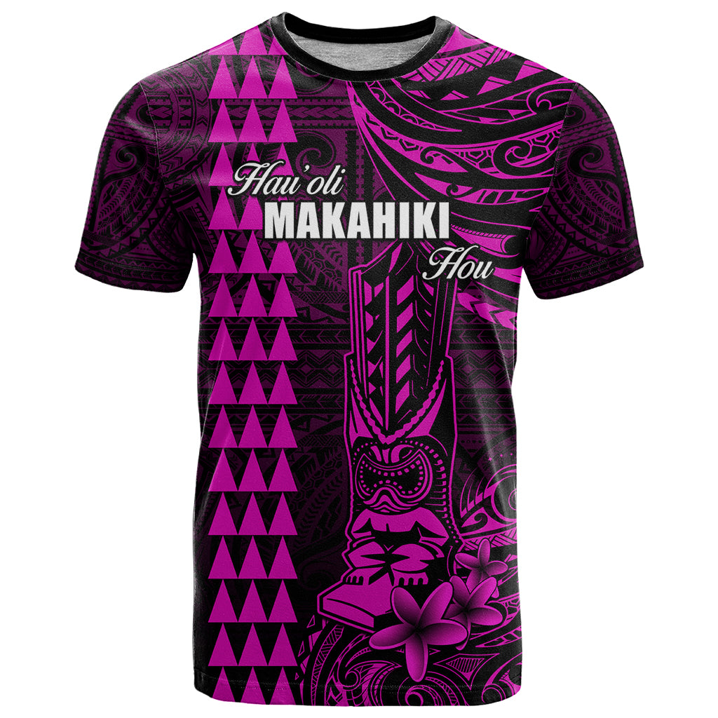 Personalized Hawaii Hauoli Makahiki Hou T Shirt Lono Hawaiian God Kakau Polynesian Tribal Pink LT05 Pink - Polynesian Pride