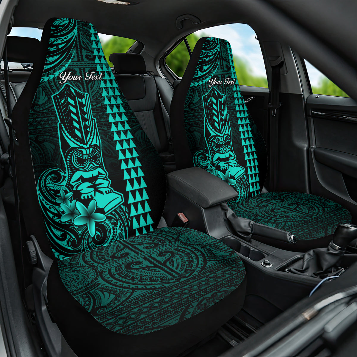 Personalized Hawaii Hauoli Makahiki Hou Car Seat Cover Lono Hawaiian God Kakau Polynesian Tribal Turquoise LT05 One Size Turquoise - Polynesian Pride