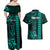 Personalized Hawaii Hauoli Makahiki Hou Couples Matching Off Shoulder Maxi Dress and Hawaiian Shirt Lono Hawaiian God Kakau Polynesian Tribal Turquoise LT05 - Polynesian Pride