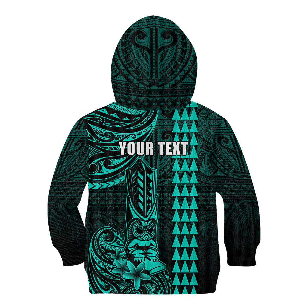 Personalized Hawaii Hauoli Makahiki Hou Kid Hoodie Lono Hawaiian God Kakau Polynesian Tribal Turquoise LT05 - Polynesian Pride