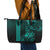 Hawaii Hauoli Makahiki Hou Leather Tote Bag Lono Hawaiian God Kakau Polynesian Tribal Turquoise LT05 - Polynesian Pride