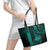 Hawaii Hauoli Makahiki Hou Leather Tote Bag Lono Hawaiian God Kakau Polynesian Tribal Turquoise LT05 - Polynesian Pride