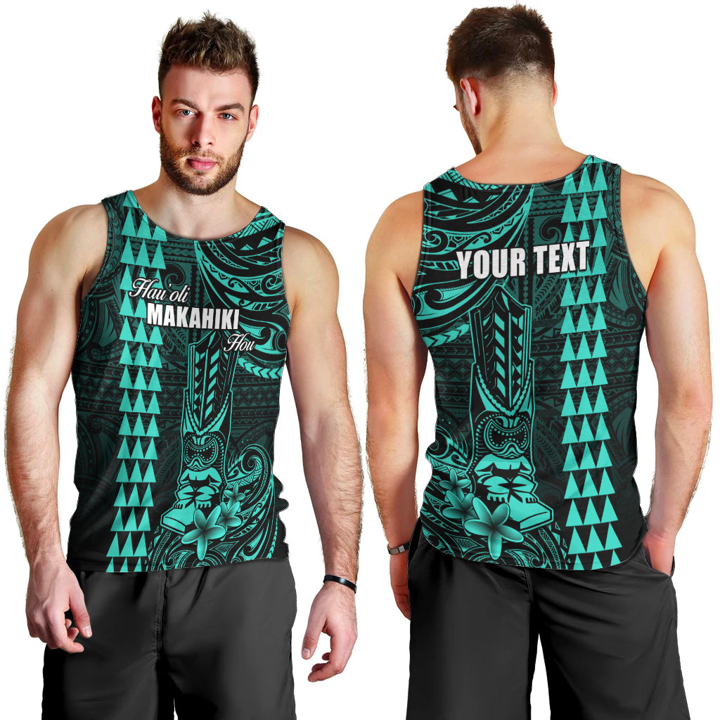 Personalized Hawaii Hauoli Makahiki Hou Men Tank Top Lono Hawaiian God Kakau Polynesian Tribal Turquoise LT05 - Polynesian Pride