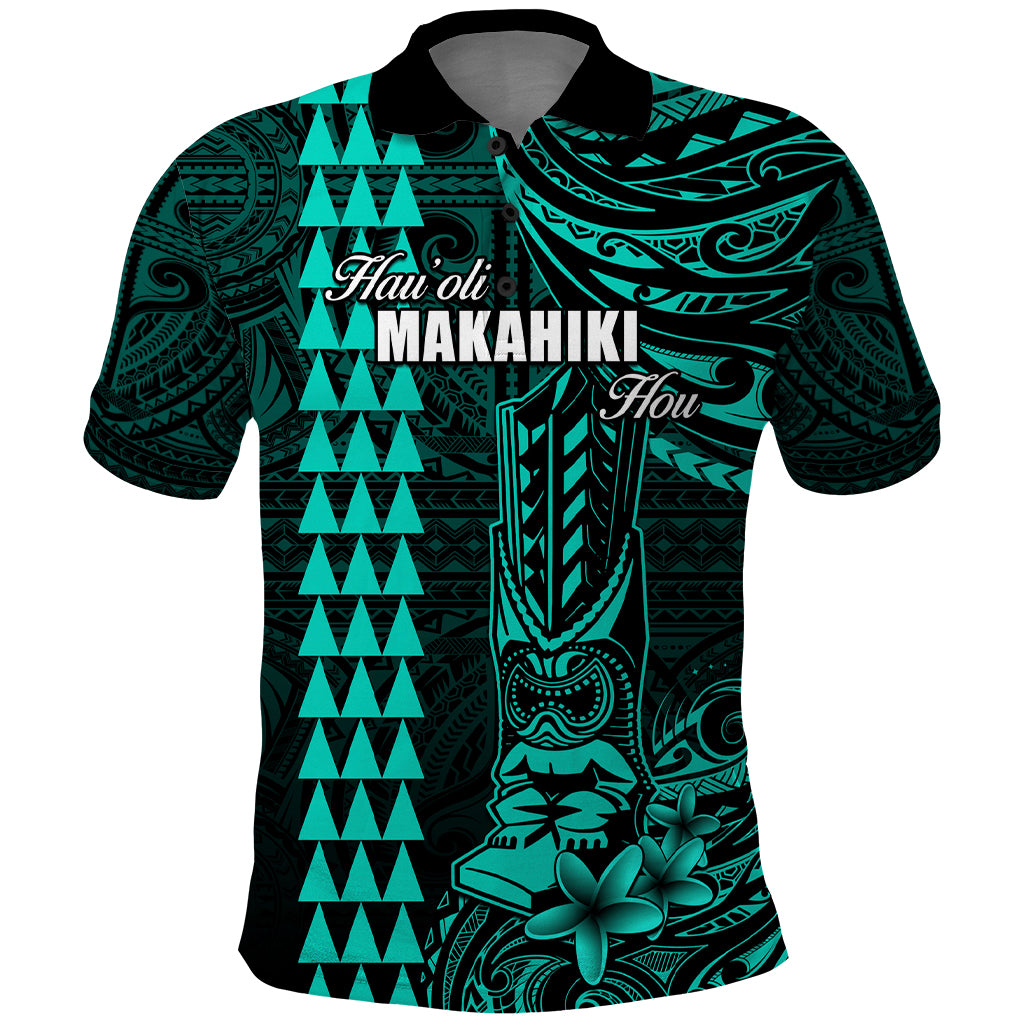 Personalized Hawaii Hauoli Makahiki Hou Polo Shirt Lono Hawaiian God Kakau Polynesian Tribal Turquoise LT05 Turquoise - Polynesian Pride
