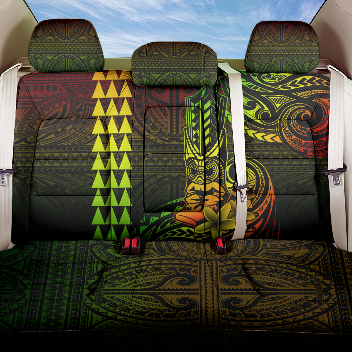 Hawaii Hauoli Makahiki Hou Back Car Seat Cover Lono Hawaiian God Kakau Polynesian Tribal Reggae LT05 One Size Reggae - Polynesian Pride