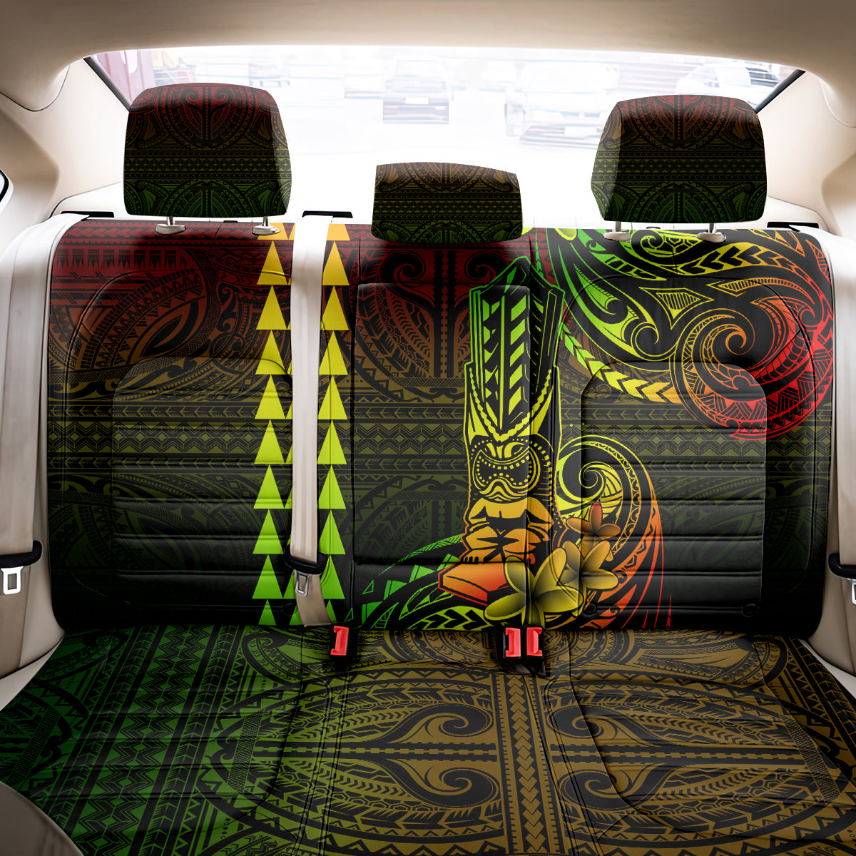 Hawaii Hauoli Makahiki Hou Back Car Seat Cover Lono Hawaiian God Kakau Polynesian Tribal Reggae LT05 - Polynesian Pride