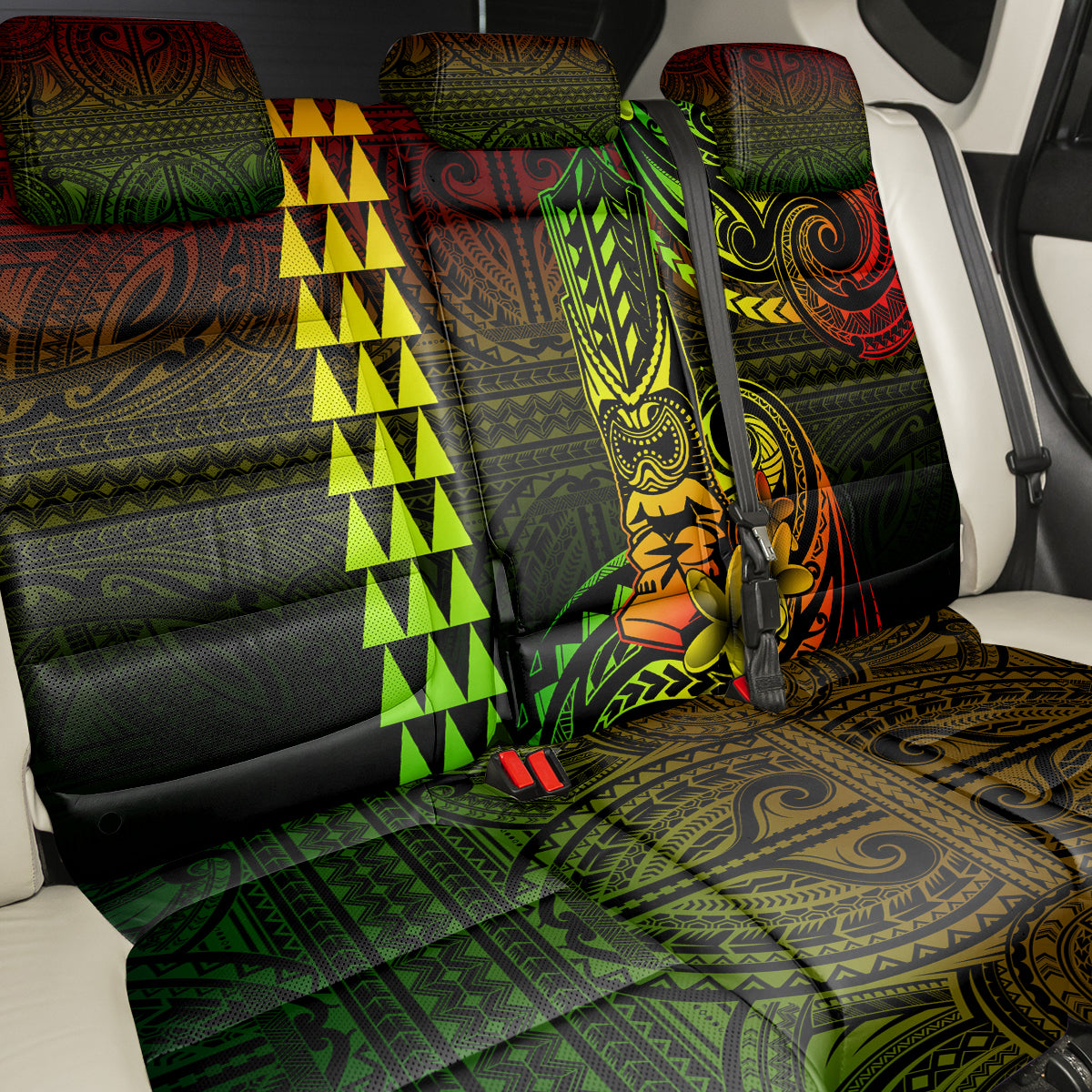 Hawaii Hauoli Makahiki Hou Back Car Seat Cover Lono Hawaiian God Kakau Polynesian Tribal Reggae LT05 - Polynesian Pride