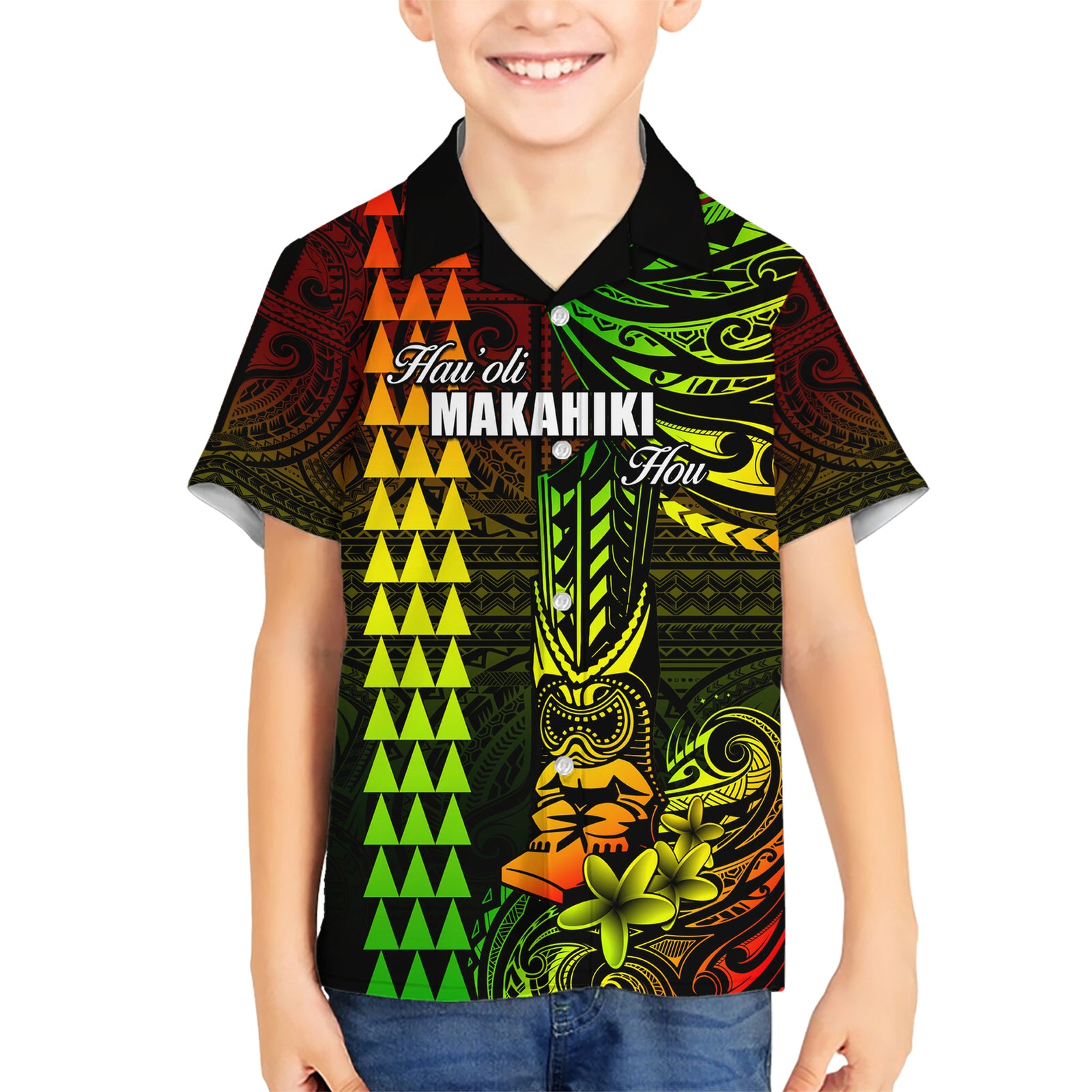Personalized Hawaii Hauoli Makahiki Hou Kid Hawaiian Shirt Lono Hawaiian God Kakau Polynesian Tribal Reggae LT05 Kid Reggae - Polynesian Pride