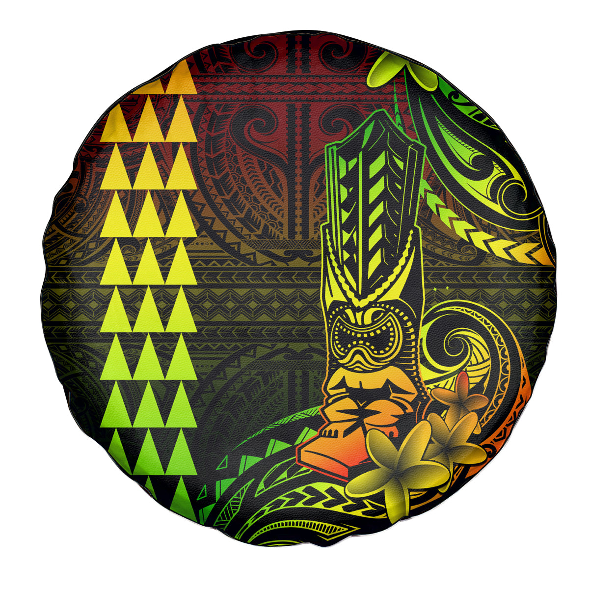 Hawaii Hauoli Makahiki Hou Spare Tire Cover Lono Hawaiian God Kakau Polynesian Tribal Reggae LT05 Reggae - Polynesian Pride