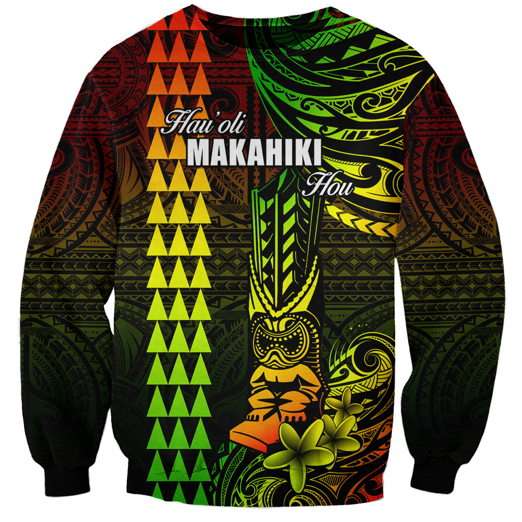 Personalized Hawaii Hauoli Makahiki Hou Sweatshirt Lono Hawaiian God Kakau Polynesian Tribal Reggae LT05 Unisex Reggae - Polynesian Pride