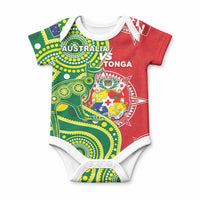 Custom Tonga Australia Rugby Baby Onesie Kangaroos And Tonga Mate Maa Together LT05 Green - Polynesian Pride