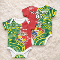 Custom Tonga Australia Rugby Baby Onesie Kangaroos And Tonga Mate Maa Together LT05 - Polynesian Pride