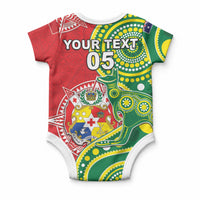 Custom Tonga Australia Rugby Baby Onesie Kangaroos And Tonga Mate Maa Together LT05 - Polynesian Pride