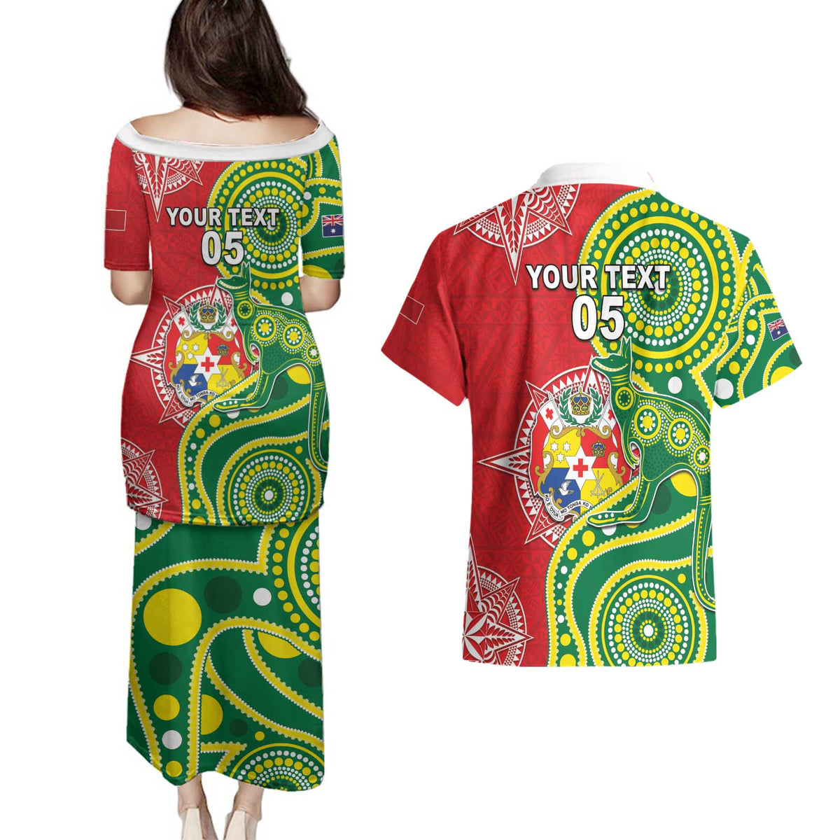 Custom Tonga Australia Rugby Couples Matching Puletasi and Hawaiian Shirt Kangaroos And Tonga Mate Maa Together