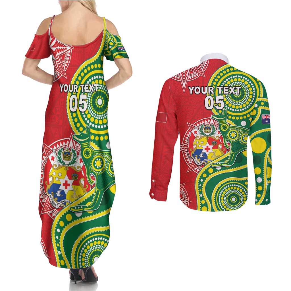 Custom Tonga Australia Rugby Couples Matching Summer Maxi Dress and Long Sleeve Button Shirt Kangaroos And Tonga Mate Maa Together