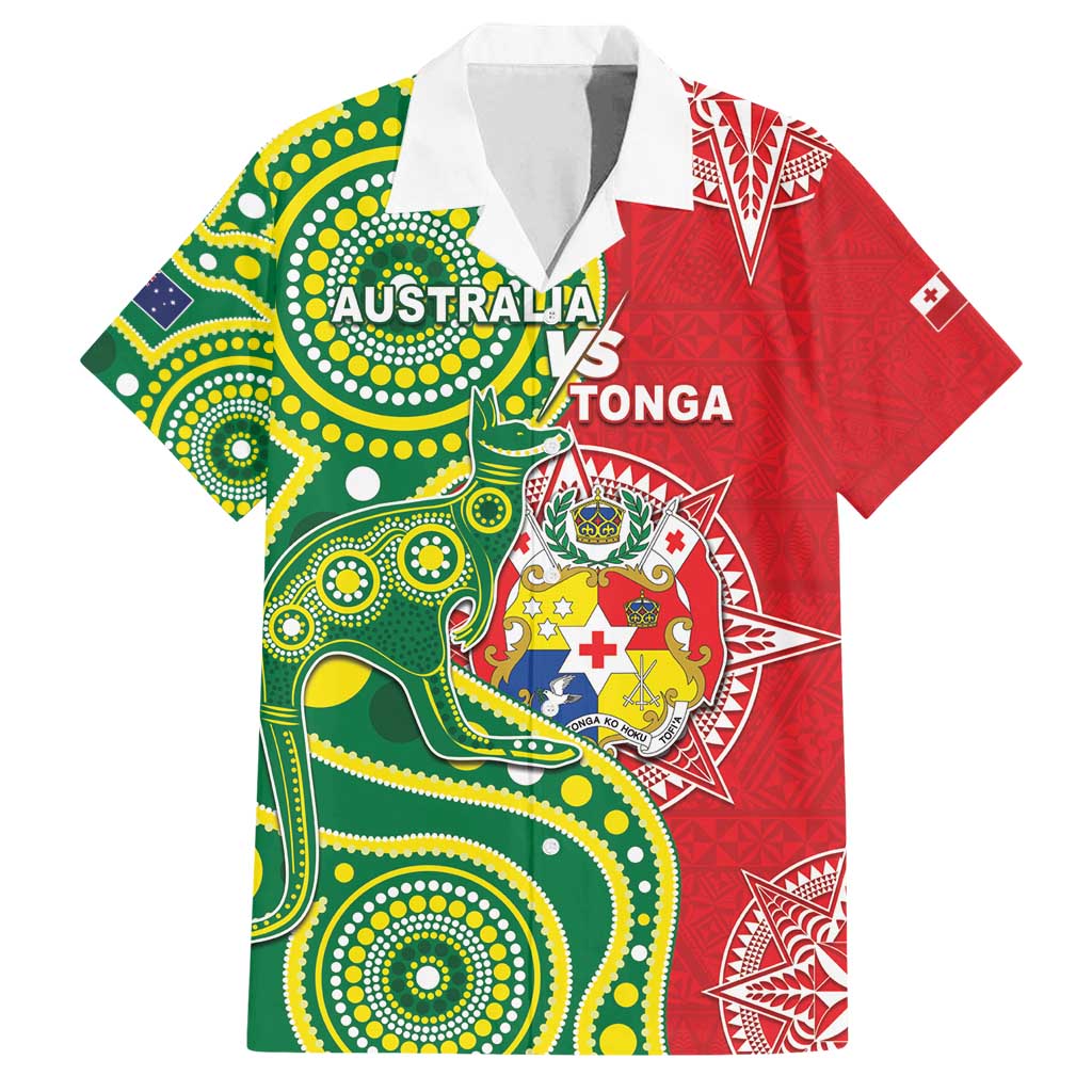 Custom Tonga Australia Rugby Family Matching Long Sleeve Bodycon Dress and Hawaiian Shirt Kangaroos And Tonga Mate Maa Together LT05 Dad's Shirt - Short Sleeve Green - Polynesian Pride