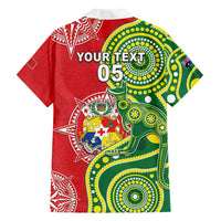 Custom Tonga Australia Rugby Family Matching Long Sleeve Bodycon Dress and Hawaiian Shirt Kangaroos And Tonga Mate Maa Together LT05 - Polynesian Pride