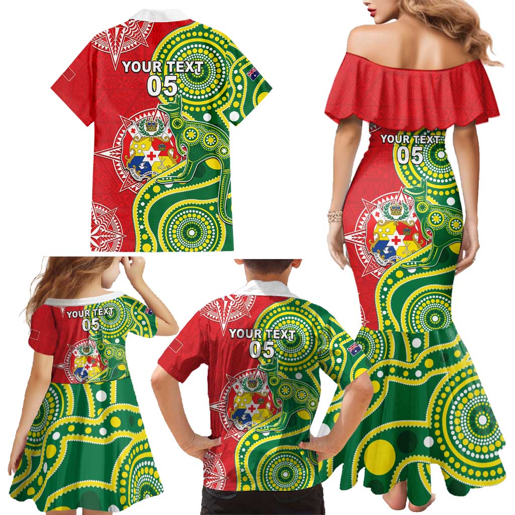 Custom Tonga Australia Rugby Family Matching Mermaid Dress and Hawaiian Shirt Kangaroos And Tonga Mate Maa Together LT05 - Polynesian Pride