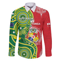 Custom Tonga Australia Rugby Family Matching Mermaid Dress and Hawaiian Shirt Kangaroos And Tonga Mate Maa Together LT05 Dad's Shirt - Long Sleeve Green - Polynesian Pride