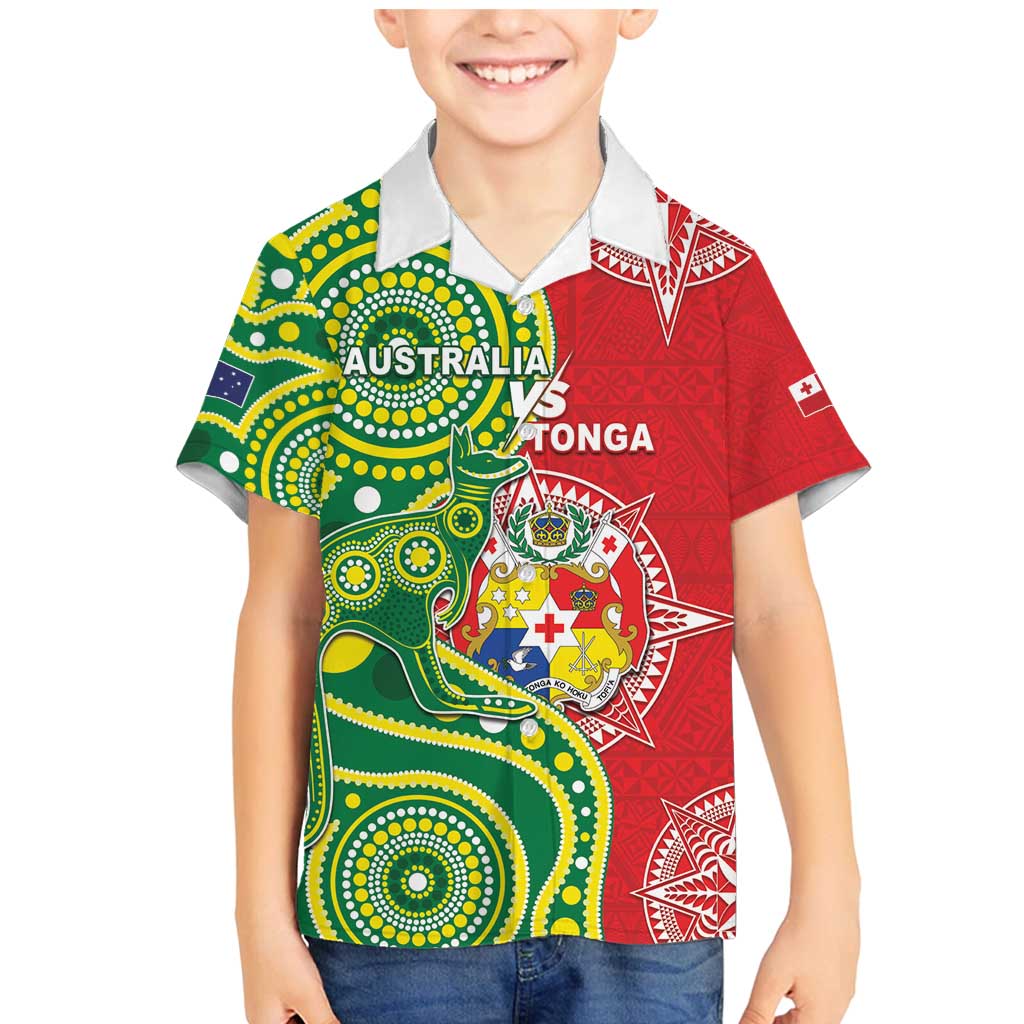 Custom Tonga Australia Rugby Family Matching Mermaid Dress and Hawaiian Shirt Kangaroos And Tonga Mate Maa Together LT05 Son's Shirt Green - Polynesian Pride