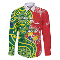 Custom Tonga Australia Rugby Family Matching Off The Shoulder Long Sleeve Dress and Hawaiian Shirt Kangaroos And Tonga Mate Maa Together