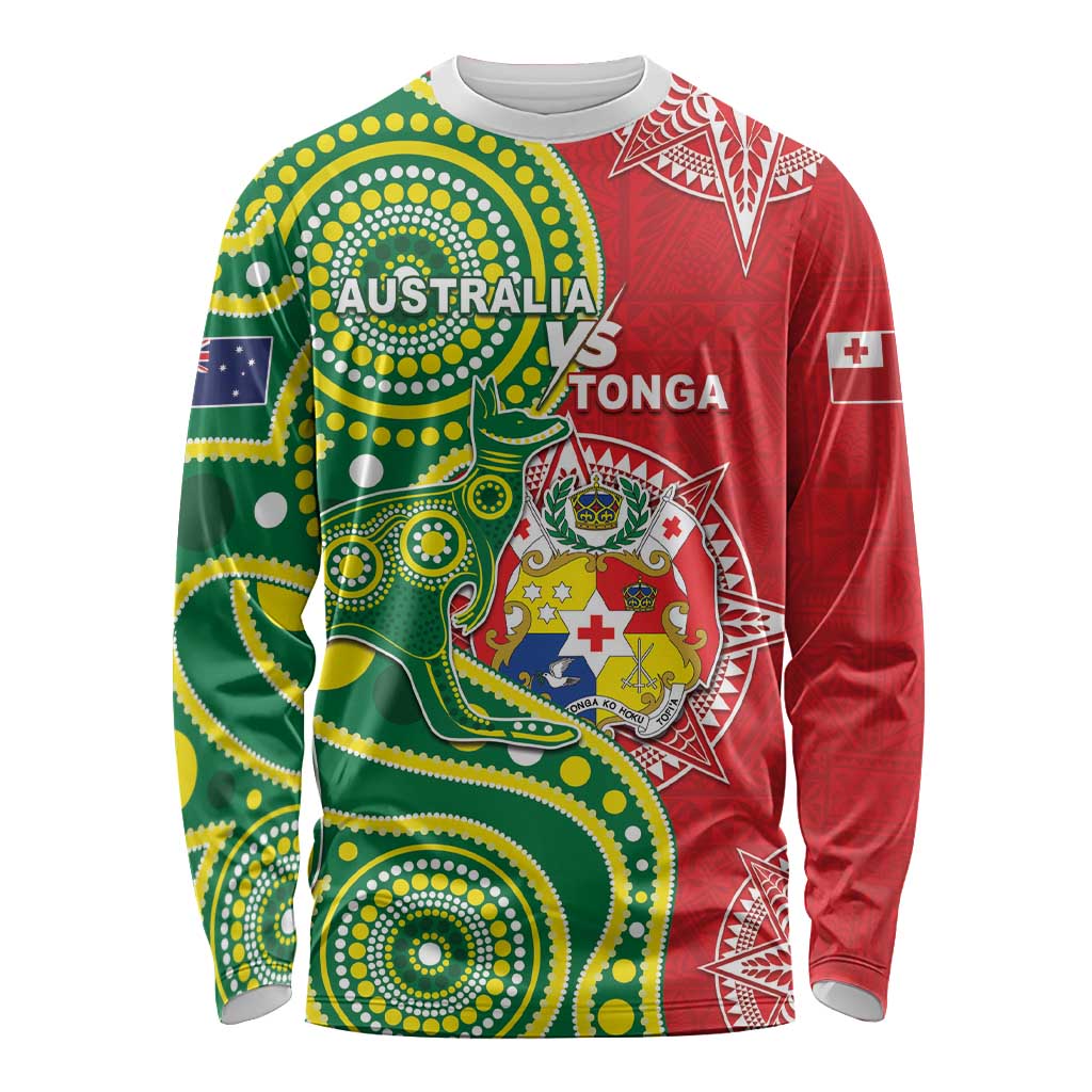 Custom Tonga Australia Rugby Long Sleeve Shirt Kangaroos And Tonga Mate Maa Together