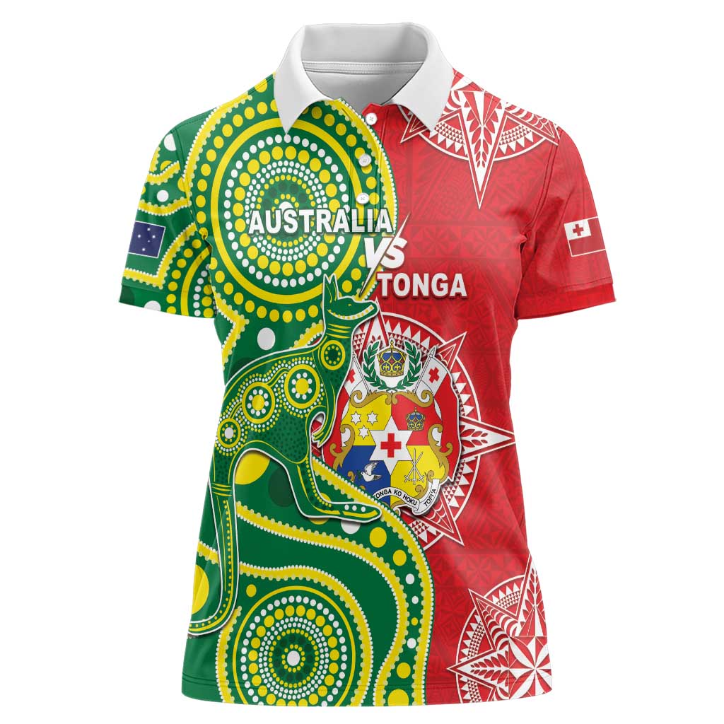 Custom Tonga Australia Rugby Women Polo Shirt Kangaroos And Tonga Mate Maa Together