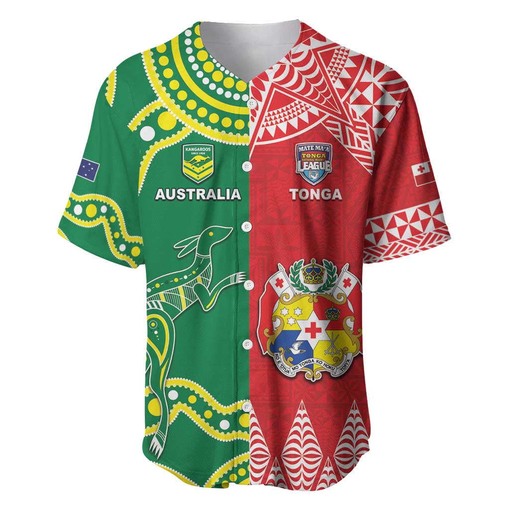 Custom Tonga XIII And Australia Kangaroos Baseball Jersey Mate Maa Tongan Ngatu With Aboriginal