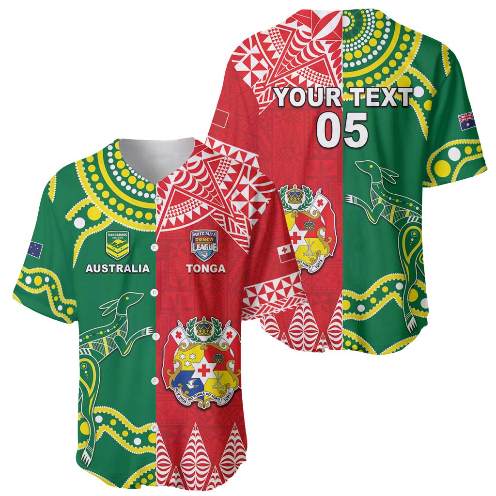 Custom Tonga XIII And Australia Kangaroos Baseball Jersey Mate Maa Tongan Ngatu With Aboriginal