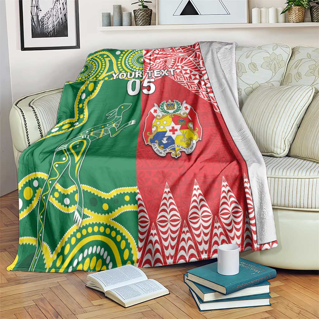 Custom Tonga XIII And Australia Kangaroos Blanket Mate Maa Tongan Ngatu With Aboriginal