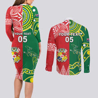 Custom Tonga XIII And Australia Kangaroos Couples Matching Long Sleeve Bodycon Dress and Long Sleeve Button Shirt Mate Maa Tongan Ngatu With Aboriginal LT05 - Polynesian Pride