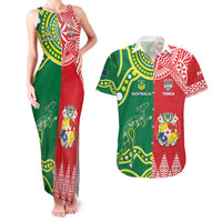 Custom Tonga XIII And Australia Kangaroos Couples Matching Tank Maxi Dress and Hawaiian Shirt Mate Maa Tongan Ngatu With Aboriginal LT05 Red - Polynesian Pride