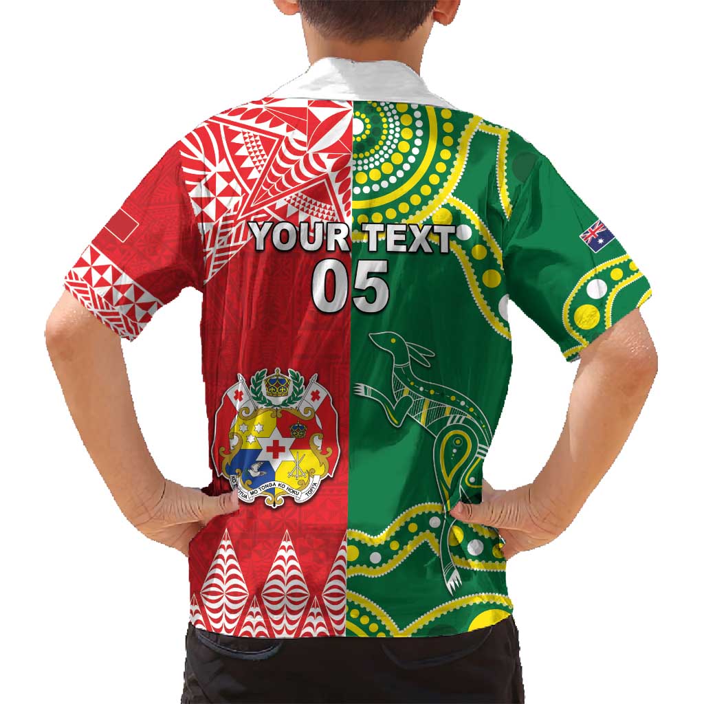 Custom Tonga XIII And Australia Kangaroos Family Matching Long Sleeve Bodycon Dress and Hawaiian Shirt Mate Maa Tongan Ngatu With Aboriginal LT05 - Polynesian Pride