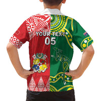 Custom Tonga XIII And Australia Kangaroos Family Matching Long Sleeve Bodycon Dress and Hawaiian Shirt Mate Maa Tongan Ngatu With Aboriginal LT05 - Polynesian Pride