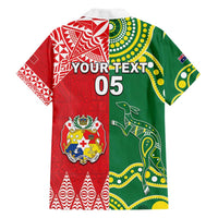 Custom Tonga XIII And Australia Kangaroos Family Matching Long Sleeve Bodycon Dress and Hawaiian Shirt Mate Maa Tongan Ngatu With Aboriginal LT05 - Polynesian Pride
