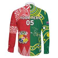 Custom Tonga XIII And Australia Kangaroos Family Matching Long Sleeve Bodycon Dress and Hawaiian Shirt Mate Maa Tongan Ngatu With Aboriginal LT05 - Polynesian Pride
