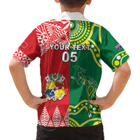 Custom Tonga XIII And Australia Kangaroos Family Matching Off The Shoulder Long Sleeve Dress and Hawaiian Shirt Mate Maa Tongan Ngatu With Aboriginal