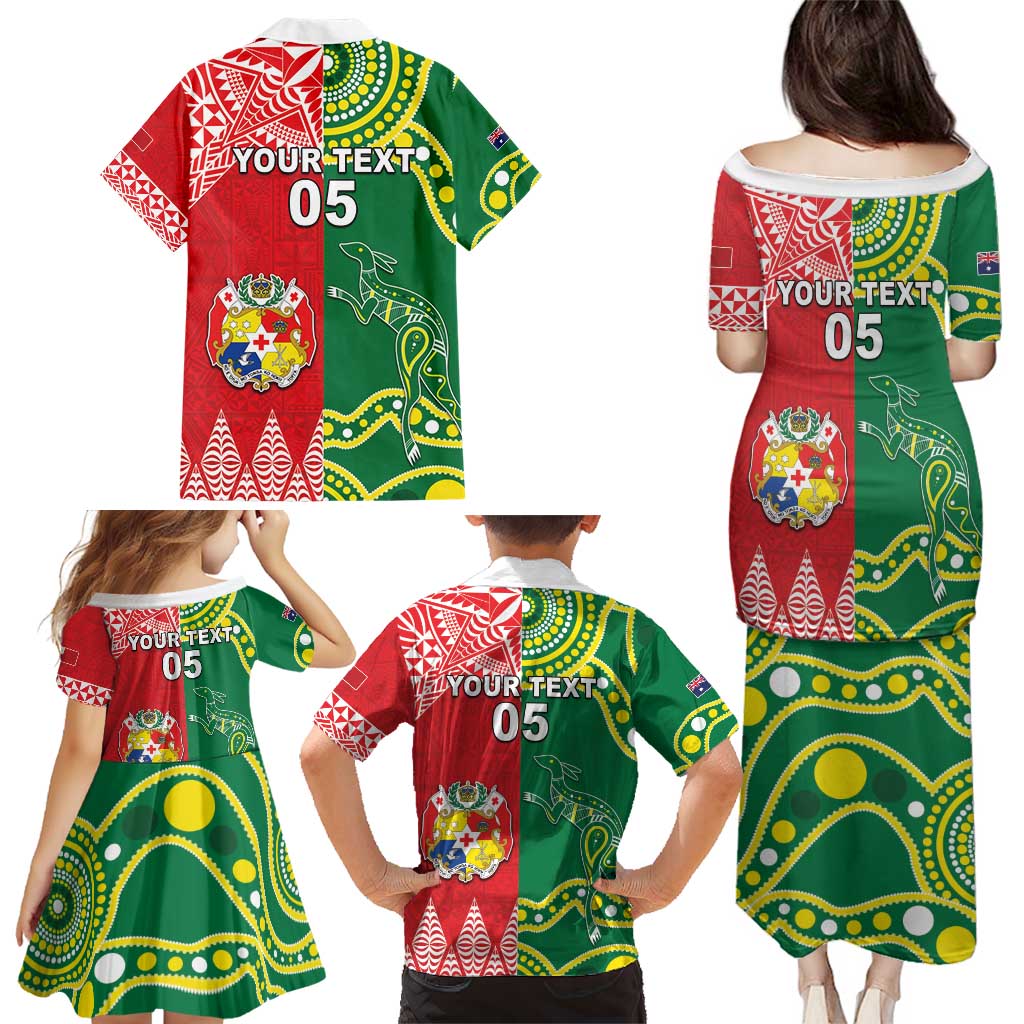 Custom Tonga XIII And Australia Kangaroos Family Matching Puletasi and Hawaiian Shirt Mate Maa Tongan Ngatu With Aboriginal LT05 - Polynesian Pride