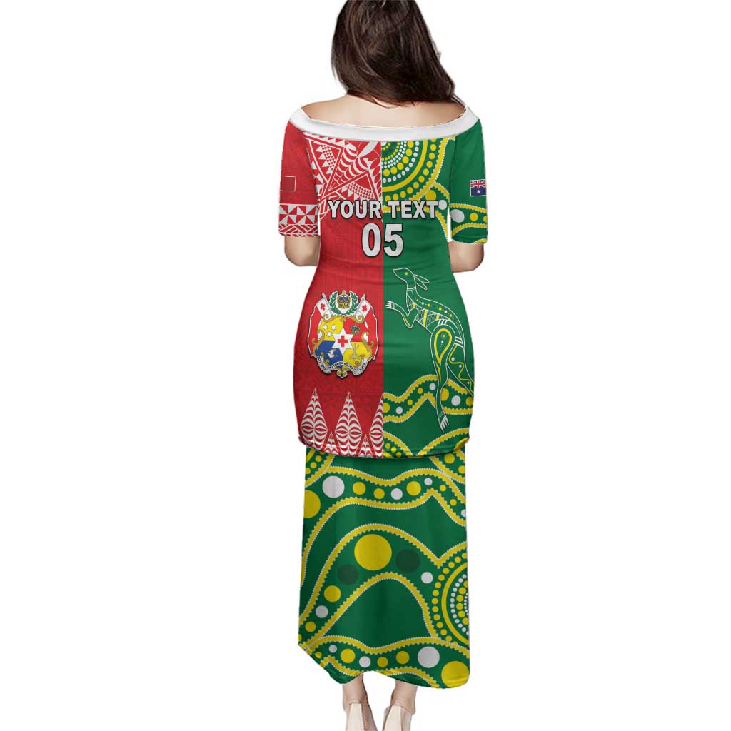 Custom Tonga XIII And Australia Kangaroos Family Matching Puletasi and Hawaiian Shirt Mate Maa Tongan Ngatu With Aboriginal LT05 - Polynesian Pride