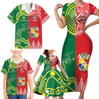 Custom Tonga XIII And Australia Kangaroos Family Matching Short Sleeve Bodycon Dress and Hawaiian Shirt Mate Maa Tongan Ngatu With Aboriginal LT05 - Polynesian Pride