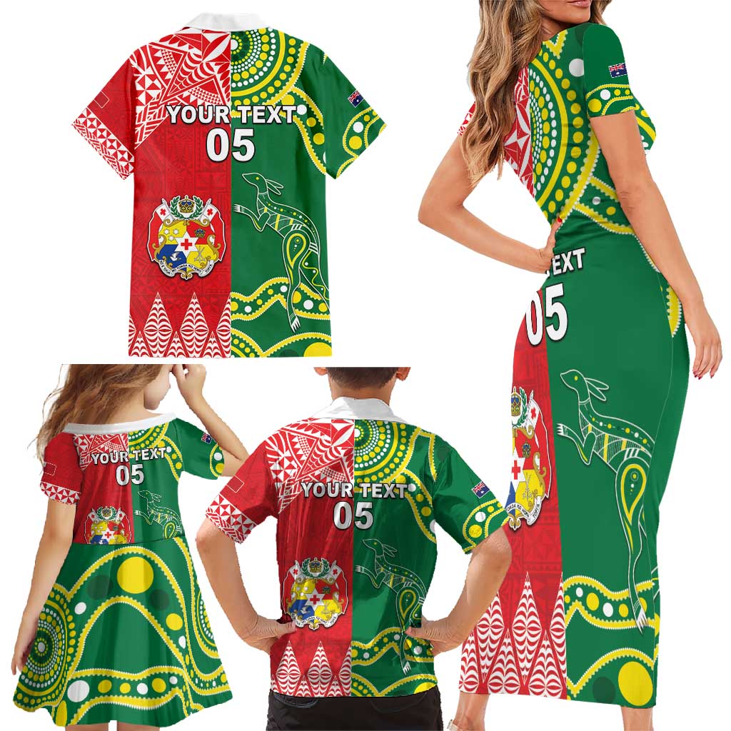 Custom Tonga XIII And Australia Kangaroos Family Matching Short Sleeve Bodycon Dress and Hawaiian Shirt Mate Maa Tongan Ngatu With Aboriginal LT05 - Polynesian Pride