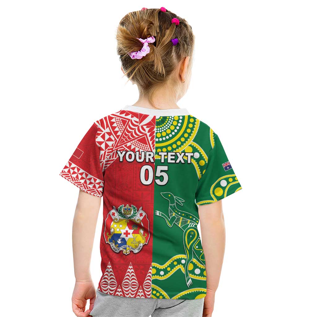 Custom Tonga XIII And Australia Kangaroos Kid T Shirt Mate Maa Tongan Ngatu With Aboriginal