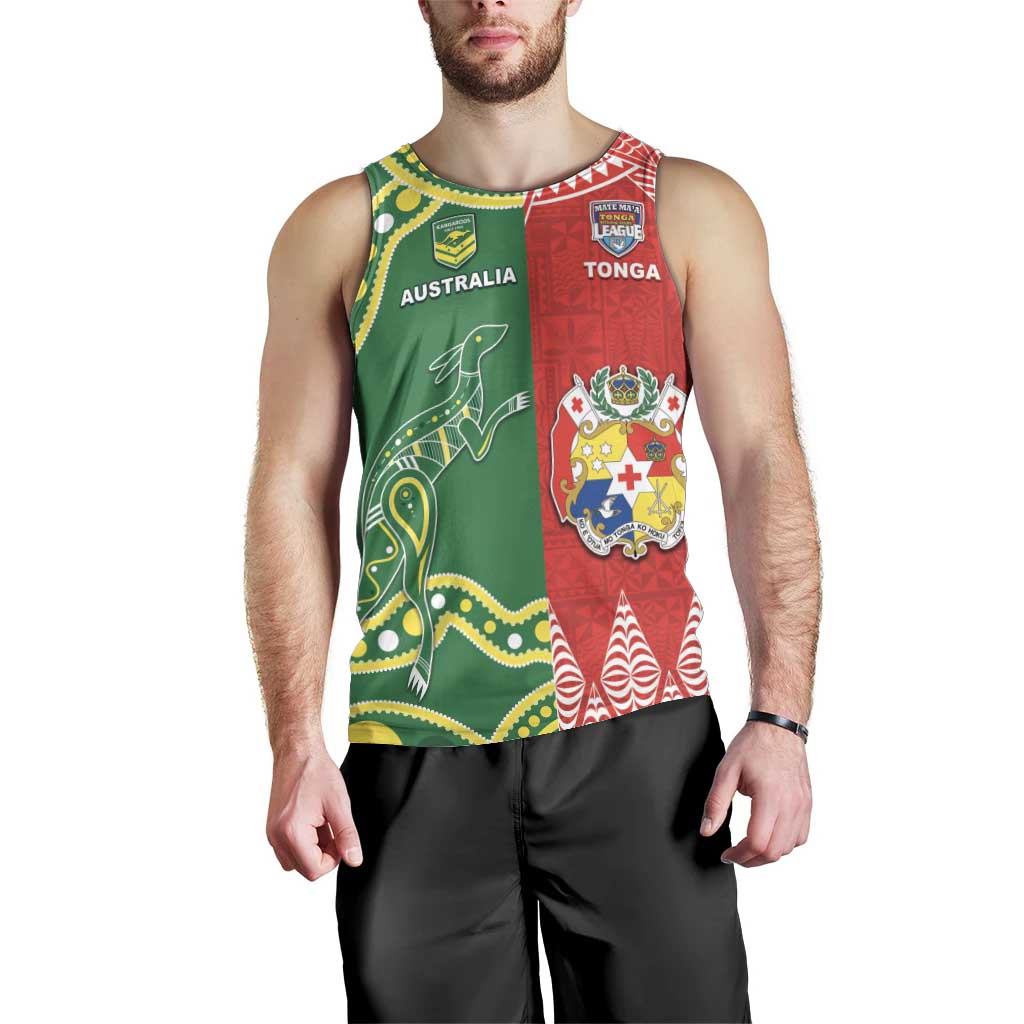 Custom Tonga XIII And Australia Kangaroos Men Tank Top Mate Maa Tongan Ngatu With Aboriginal
