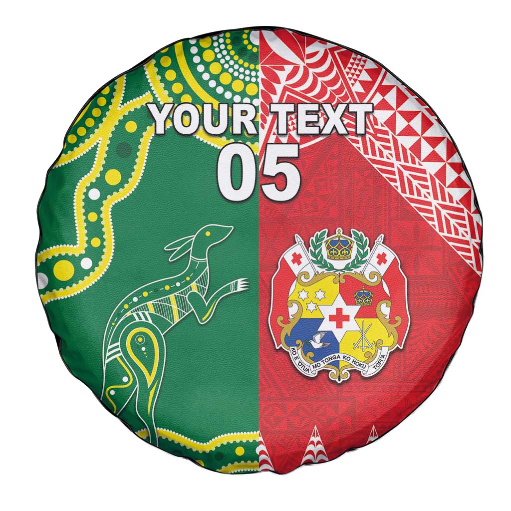 Custom Tonga XIII And Australia Kangaroos Spare Tire Cover Mate Maa Tongan Ngatu With Aboriginal