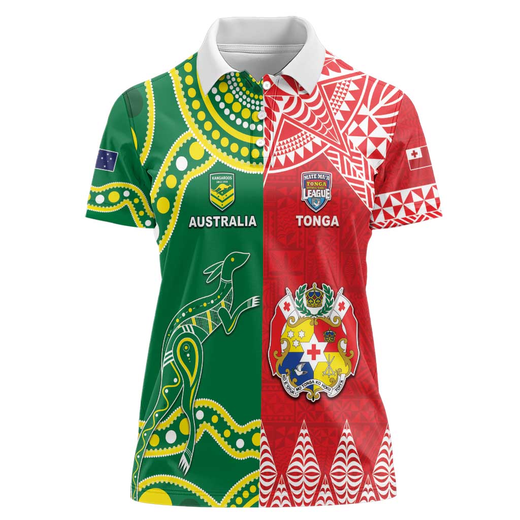 Custom Tonga XIII And Australia Kangaroos Women Polo Shirt Mate Maa Tongan Ngatu With Aboriginal