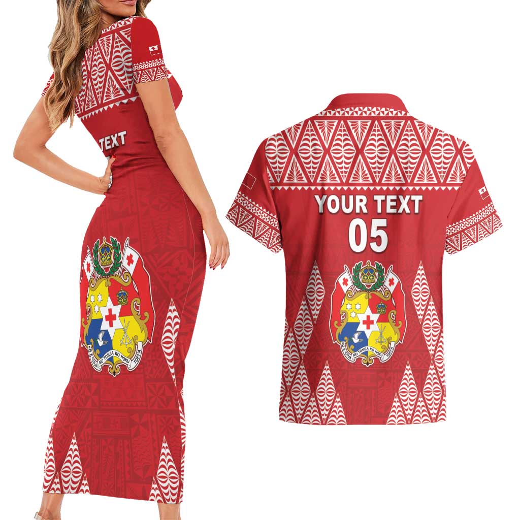 Custom Tonga Rugby Couples Matching Short Sleeve Bodycon Dress and Hawaiian Shirt Tonga Mate Ma'a Take The Lead