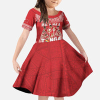 Custom Tonga Rugby Family Matching Long Sleeve Bodycon Dress and Hawaiian Shirt Tonga Mate Ma'a Take The Lead LT05 Daughter's Dress Red - Polynesian Pride