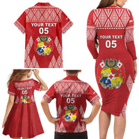 Custom Tonga Rugby Family Matching Long Sleeve Bodycon Dress and Hawaiian Shirt Tonga Mate Ma'a Take The Lead LT05 - Polynesian Pride