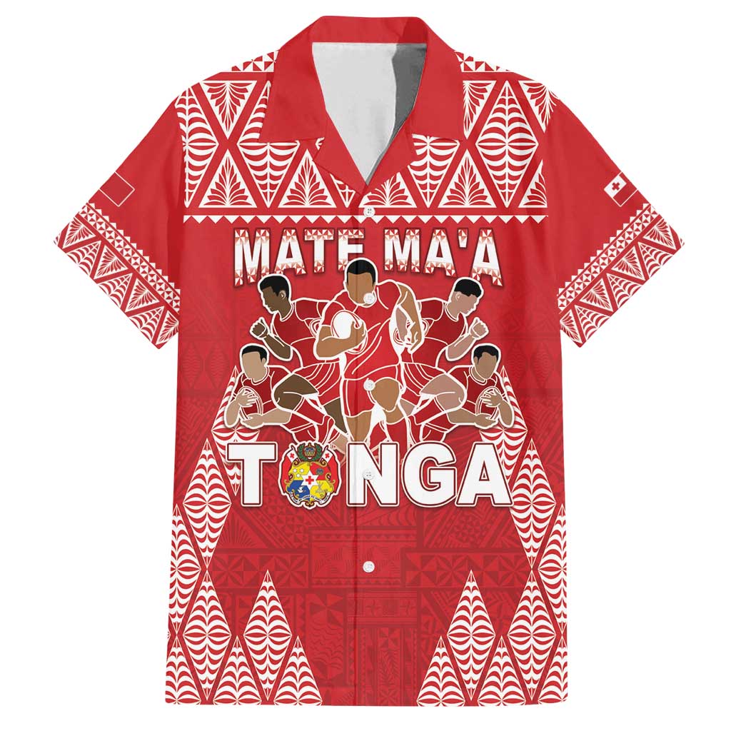 Custom Tonga Rugby Family Matching Long Sleeve Bodycon Dress and Hawaiian Shirt Tonga Mate Ma'a Take The Lead LT05 Dad's Shirt - Short Sleeve Red - Polynesian Pride
